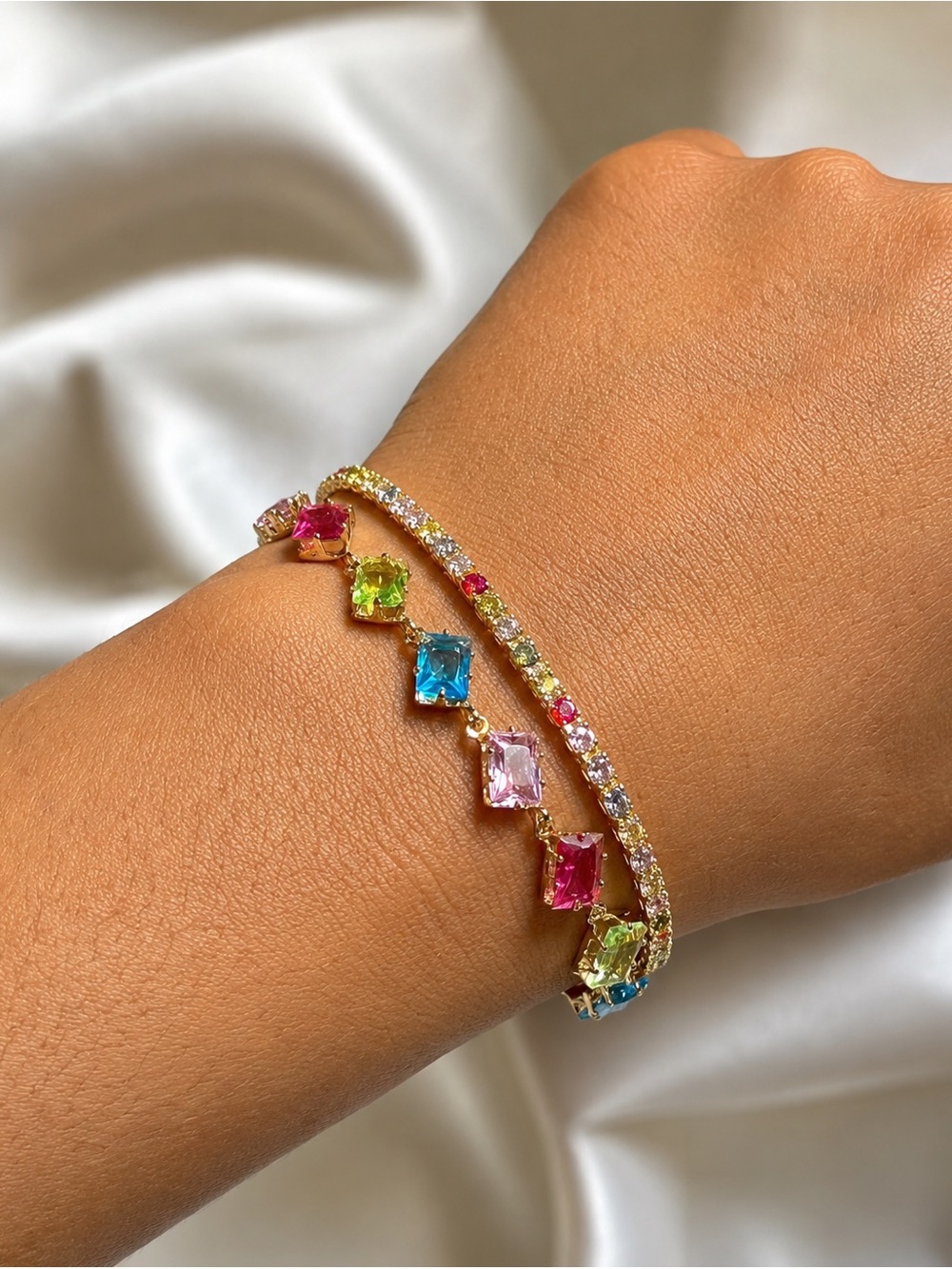 2 Piece Colorful Gold Tone Bracelet Set